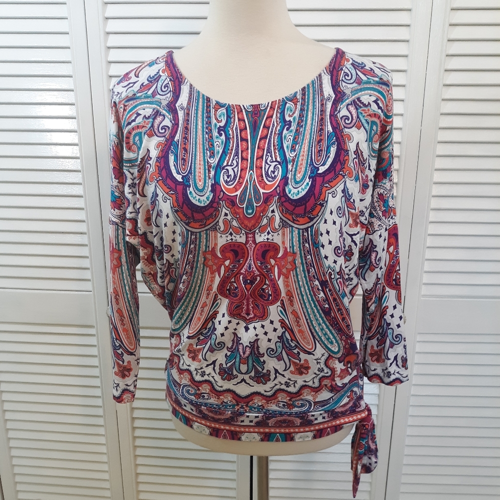 Chico's tie side blouse top sz 0 XS 4/6 *E